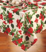 <font color=red><b>Tovaglia Stelle di Natale</b></font> con bella fantasia di agrifoglio e stelle di
